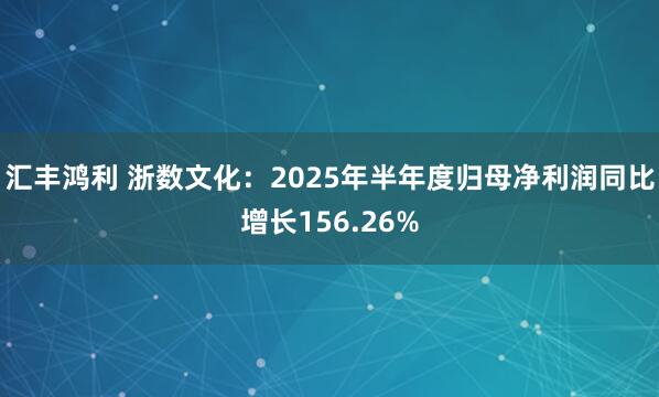 汇丰鸿利 浙数文化：2025年半年度归母净利润同比增长156.26%